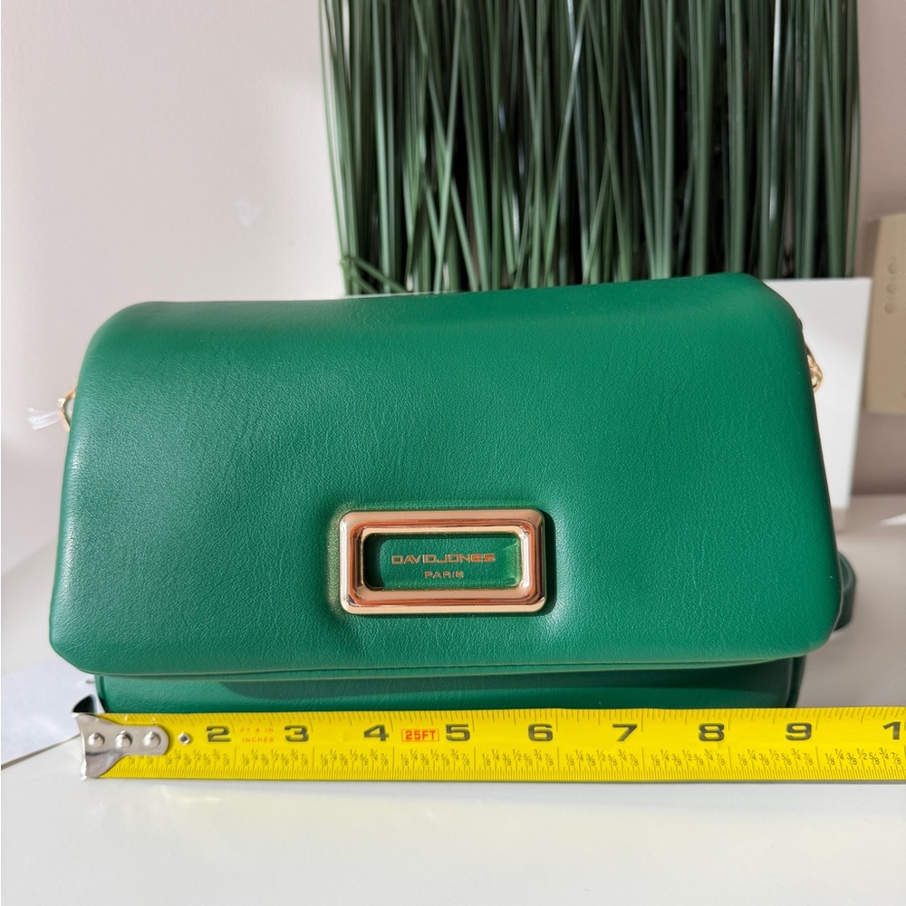 David Jones Green Leather Crossbody Bag Gold Hardware Adjustable Strap NEW - Picture 9 of 11